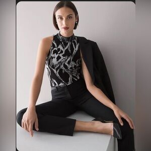WHBM Black And White Beaded Knit Top